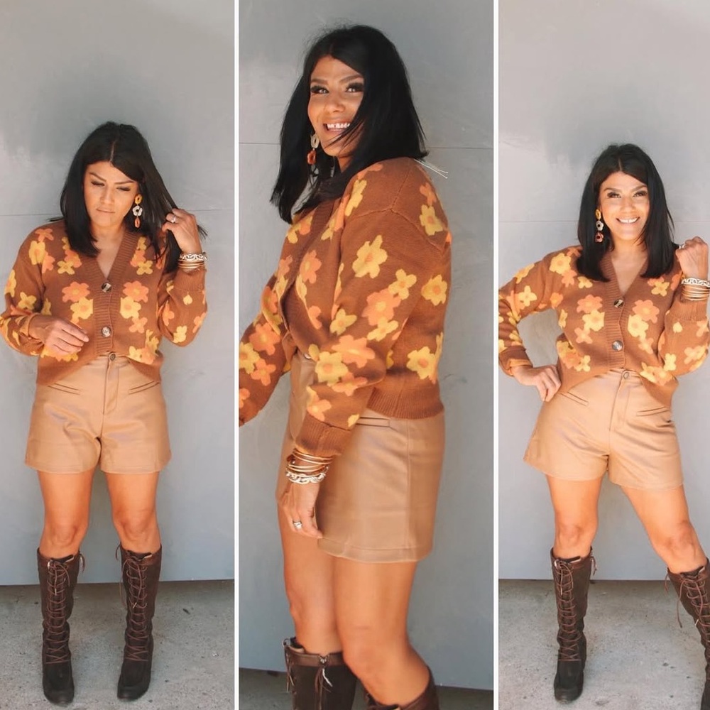 Vici for Hyfve Floral Brown Cardigan Sweater - Picture 3 of 11